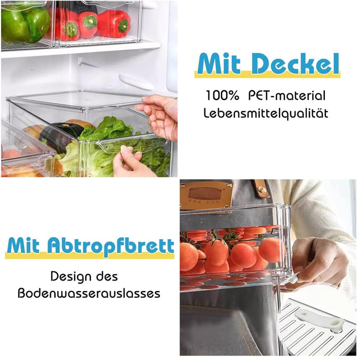 Набір контейнерів для холодильника 14шт. з кришкою та підставкою для посуду, прозорі, стекувальні. Організація та зберігання в холодильнику