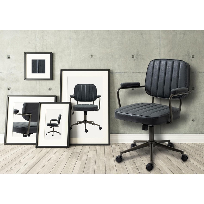 Ергономічне крісло для офісу CLP Natrona I з регулюванням висоти, поворотне на 360°, з функцією гойдання, з м'яким сидінням та легкопрохідними роликами, колір: античний чорний
