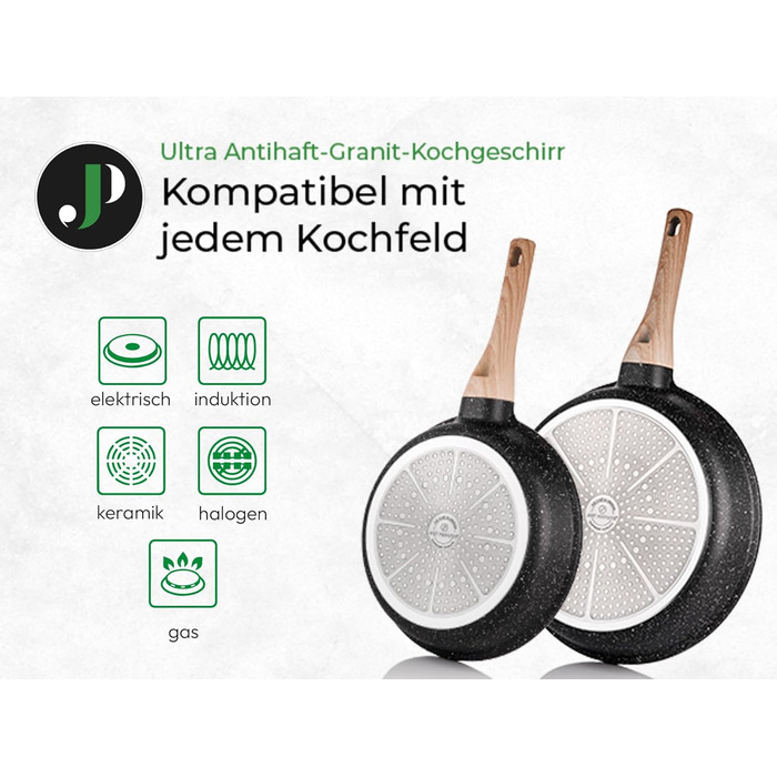 Набір індукційних каструль JUST PERFECTO 15 шт. - сковорідки та каструлі без PTFE/PFOA, захист від подряпин (чорний)