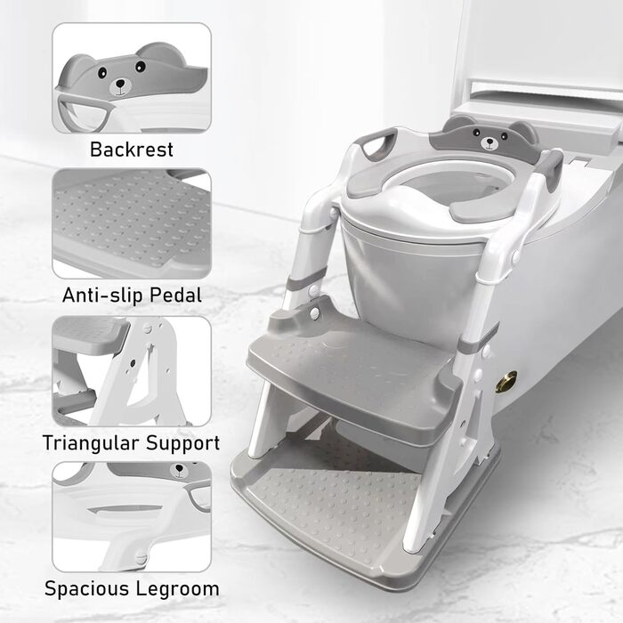 Дитячий унітаз-сходинка з сидінням, складаний 2-в-1, нековзний, з м'яким сидінням, захист від бризок, для дітей 1-7 років