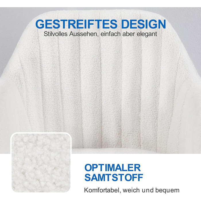 Крісло Yaheetech для дому та офісу: регульоване, обшите велюром, до 136 кг, колір слонова кістка