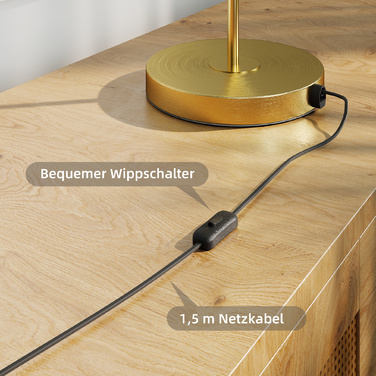 Настільна лампа з теплим світлом LED, металевим цоколем, бронзовим скляним абажуром, діаметром 23 см та висотою 40 см, золотиста