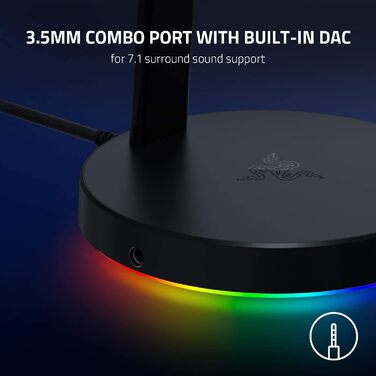 Підставка для навушників Razer з USB-хабом та RGB-підсвічуванням (7.1 Surround Sound, інтегрований тримач, протиковзкий підставник) білий (чорний, Base Station V2 Chroma, Single)