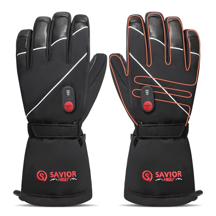 Обогревні рукавички SAVIOR HEAT для чоловіків та жінок, шкіряні рукавички для зимового катання на лижах та ковзанах, рукавички для артриту, акумуляторні, 7.4V 2200mAh, чорний, L