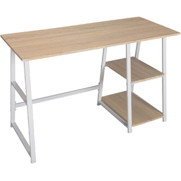 Комп'ютерний стіл Офісний стіл Робочий стіл ПК Стіл для ноутбука, з 2 полицями, виготовлений з МДФ та сталі, 120x50x73см (ШxГxВ) Світлий дуб, 25hei
