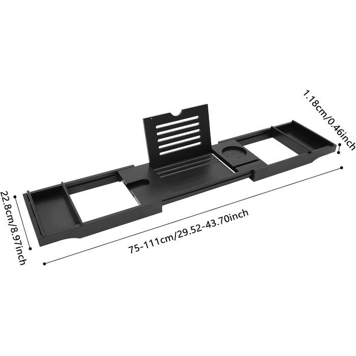 Підставка для ванни з бамбука Czurachel, чорна, регульована (75-111 см), стіл для ванни, піднос для туалетних аксесуарів, бритв та електронних пристроїв