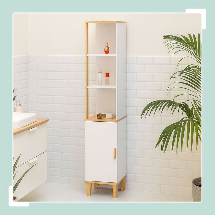 Висока шафа для ванної кімнати Relaxdays з дверцятами та 3 полицями