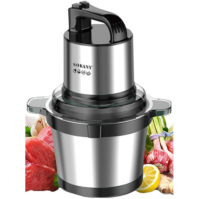 М'ясорубка-подрібнювач Sokany SK-7028 800W з чашею 4л, електричний подрібнювач для м'яса, овочів, фруктів з 2 швидкостями та 4 лезами