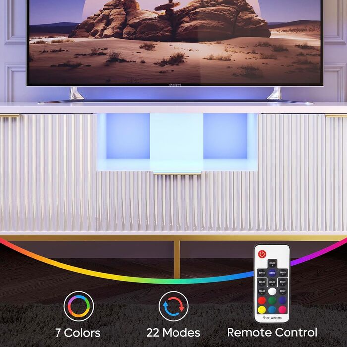 Тумба під ТВ Bestier для телевізора 55/60 дюймів, біла, з полицями для зберігання - сучасна медіа-консоль для вітальні та спальні