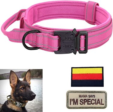 Нашийник для собак Регульований з ручкою управління, тактичний нейлоновий нашийник, нашийник для собак з підкладкою, металева пряжка, для полювання на собак середнього розміру, для активного відпочинку, K9 Рожевий L широкий l рожевий