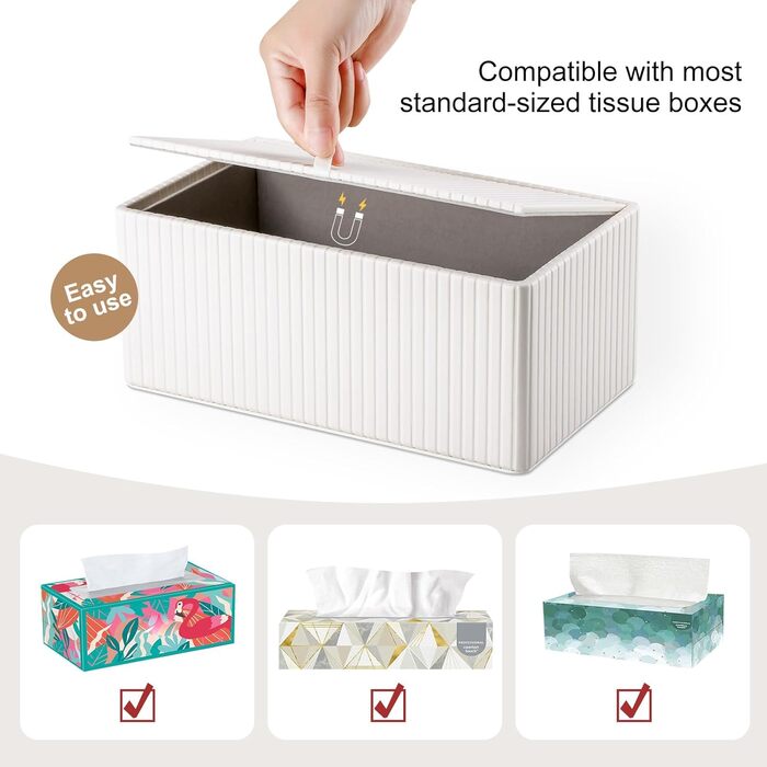 Коробка для серветок KINGFOM з PU шкіри, біла, прямокутна - для вітальні, ванної кімнати та офісу