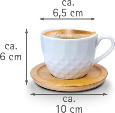 Набір чашок для кави 6 чашок (100 мл) 6 підставок, Wood Look, Порцеляна, Білий, Модель 3