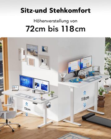 Електричний стіл HUANUO, 120x80 см, білий: регулювання висоти, безщітковий мотор, ергономічний дизайн для дому та офісу