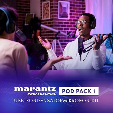 Мікрофон конденсаторний Marantz Professional MPM-1000U з великою мембраною, USB, з нирковим характером для подкастів, студії, геймінгу, з кабелем USB та кліпсою для мікрофона (Pod Pack 1)