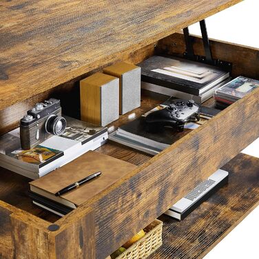 Журнальний столик Yaheetech з регульованою висотою та прихованим місцем для зберігання, колір: іржавий коричневий (120 x 59 x (49,5-63,5) см)