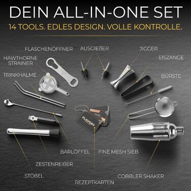 Набір для коктейлів Cobbler 700мл з нержавіючої сталі, без розливання, професійний шейкер для коктейлів з підставкою та книгою рецептів, набір для барменів (Classic Set, сріблястий)