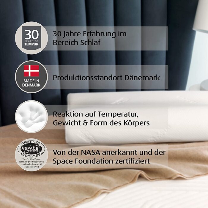 Подушка TEMPUR Original Memory Foam: ергономічна підтримка шиї для тих, хто спить на боці та на спині, білий колір (Jr (40 x 26 x 7/4 см), комплект з чохлом)