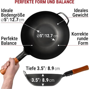 Вок YOSUKATA з вуглецевої сталі 30 см - для індукційних, газових, електричних плит та грилю