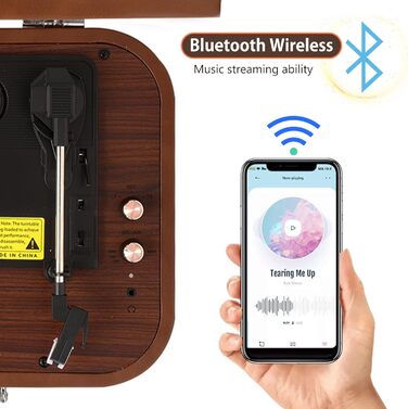 Вініловий програвач з динаміками і Bluetooth 5.4, USB, RCA/AUX, 33/45/78 об/хв, портативний ретро-кейс, коричневий