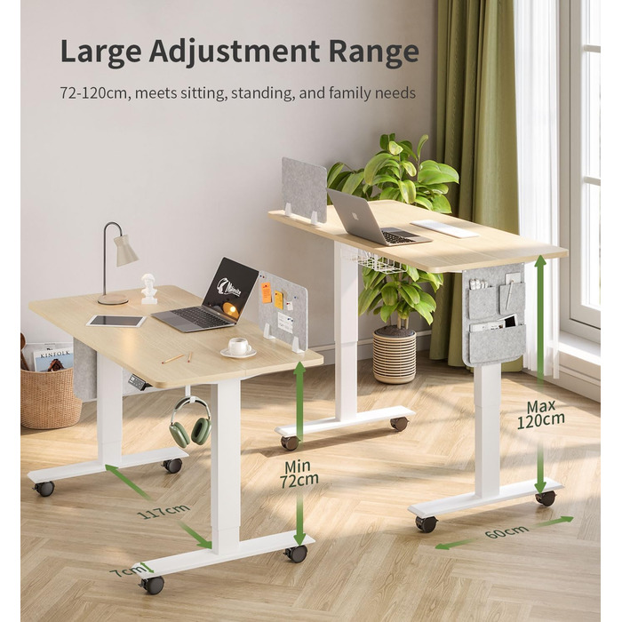 Регульований стіл MAIDeSITe SN1 140x70 см (Дуб + Білий) з електроприводом, пам'яттю та роликами