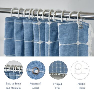 Завіса для душу Sage Green - Фермерський стиль Boho Modern з льону для ванної кімнати, Вантажна завіса для душу в стилі вінтажного села з бахромою - Елегантна богемна тканинна завіса для душу 48x72 (H213 x B183 cm (1er Pack), Blau)