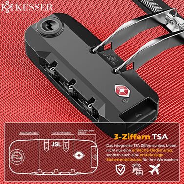Набір валіз KESSER® 4 шт. | Тріумф валіз з тканини з кодовим замком TSA, 360° колесами та телескопічною ручкою | Косметичка, ручна поклажа, великі валізи для подорожей та бізнесу (Червоний)