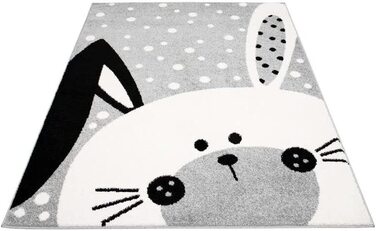Дитячий міський килим, дитячий килим Bubble Kids з плоским ворсом, кролик з гнучкими вухами, білий в рожевий горошок, зелений для дитячої кімнати (80 х 150 см,) (140 смх200 см, сірий)
