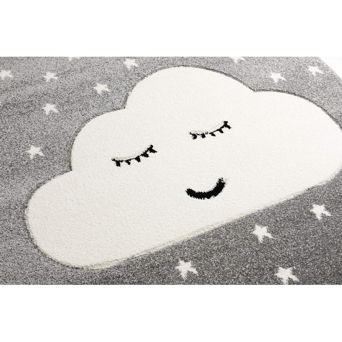 Дитячий килим Хмара Зірки сріблясто-сіро-білого кольору (100 x 150 см)