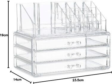 Невелике, 2-х частинне сховище для макіяжу з висувними ящиками, косметична полиця, що укладається, ука (прозора)