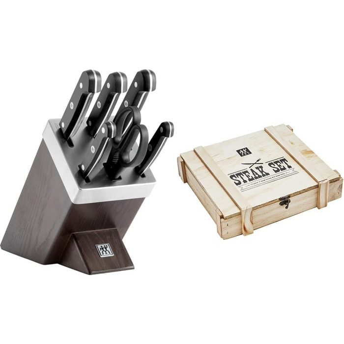 Набір ножів ZWILLING Gourmet 7-ти та 6-ти предметний, з автозаточкою, з нержавіючої сталі, чорні ручки Twin Grip, комплект з 12 предметів