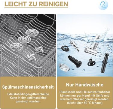 М'ясорубка електрична AAOBOSI 3-в-1, 2800 Вт, нержавіюча сталь: з насадками для ковбас та кубебе, 2 ножі, 3 решітки для дому