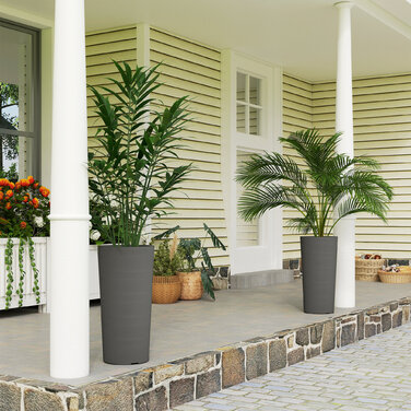 Набір з 2 горщиків для квітів, що складаються в стос, з дренажними отворами, 35x35 см, круглі, темно-сірі