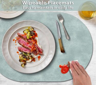 Підставки під тарілки ADRIMER, 6 шт., водонепроникні, миючіся, PU, 30.5 x 43.2 см, блакитні