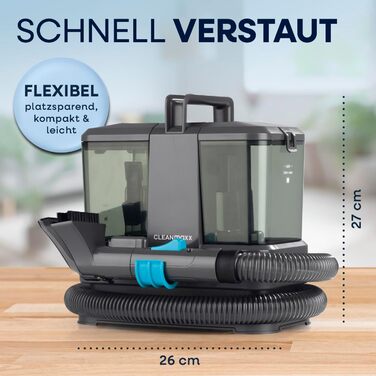 CLEANmaxx Професійний пароочисник та чисник для килимів та м'яких меблів | Пароочисник для плям | EASYmaxx засіб для чищення килимів | Для диванів, авто, килимів, м'яких меблів | Чорний, компактний, 330W
