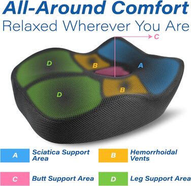 Автокрісло-подушка для спини з Memory Foam для полегшення болю в попереку, велике сидіння для коротких водіїв у далеких поїздках - подушка для автомобіля, офісу - чорний