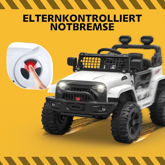 Дитячий електромобіль 12V з пультом, амортизацією, LED, Bluetooth, 2 швидкості, для дітей 3-8 років, білий