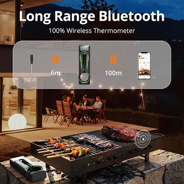 Бездротовий термометр для м'яса з Bluetooth, 100 м, розумні рецепти, LED-дисплей, для приготування їжі, кухні, BBQ, грилю