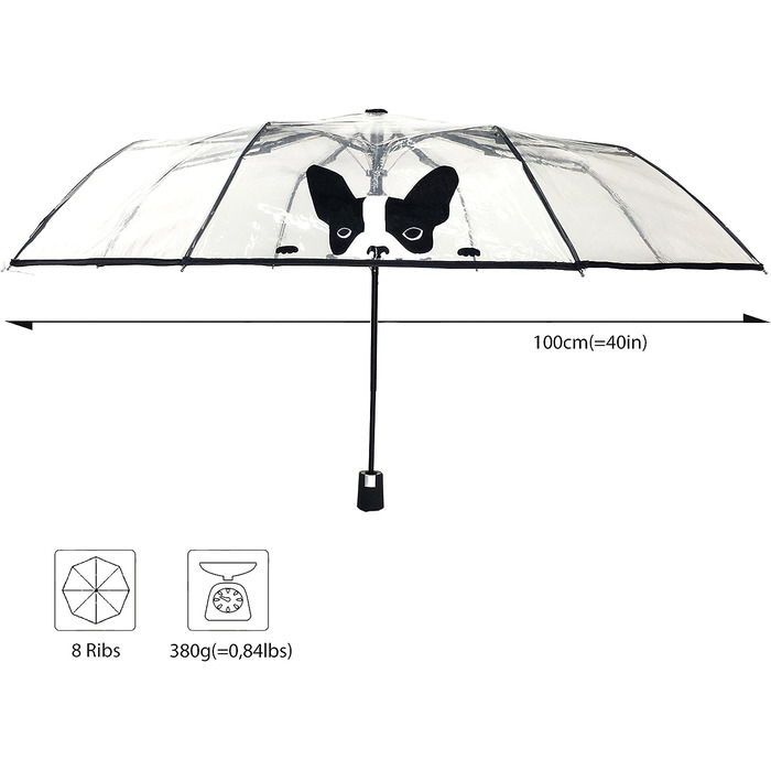 Прозора складна парасолька SMARTBULLE - компактна Стабільний Вітростійкий Автовідкриття Діаметр98см Жіночий парасольку Мотив. (Собака)