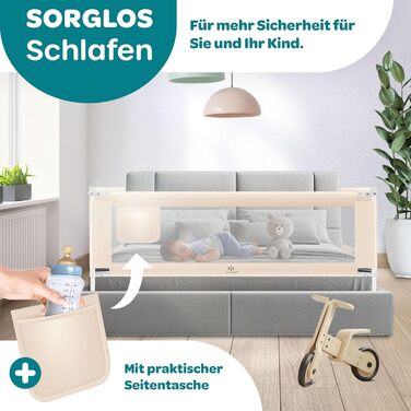 Захисний бортик для ліжка KESSER® 150 см, сітчастий, складаний та регульований по висоті, захист від випадання для дітей та немовлят, бежевий