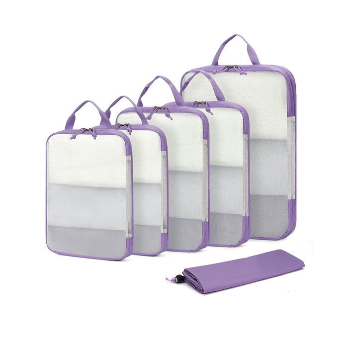 Набір компресійних органайзерів для валізи та рюкзака ECOHUB, 6 предметів, ультралегкі дорожні пакувальні куби з сітчастої тканини (Фіолетовий)