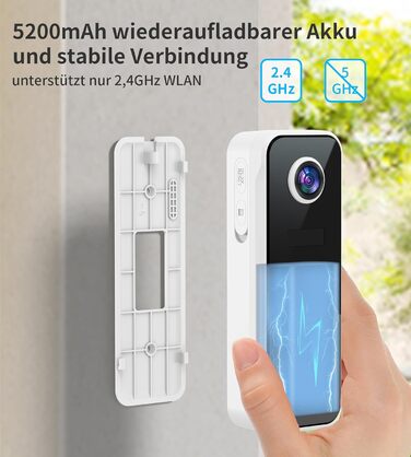 Відеодзвінок Ankway з камерою 3MP, Wi-Fi, акумулятор 5200mAh, двосторонній аудіо, розпізнавання людей, нічне бачення, водонепроникність, сповіщення, сумісність з Alexa