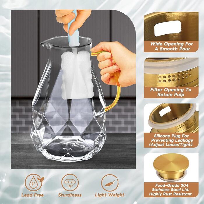 Скляна карафа Yirilan 2.2 л з кришкою, 74 унції, для води, склянка, глечик для води