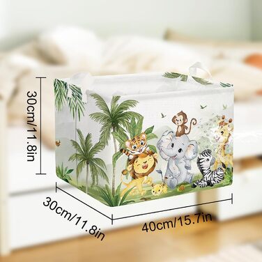 Кошик для зберігання великодніх яєць, листя, квітів, метеликів, кубиків, Біла Водонепроникна прямокутна тканинна кошик для зберігання одягу, коробка для зберігання іграшок, 40x30x30 см (тропічний ліс)