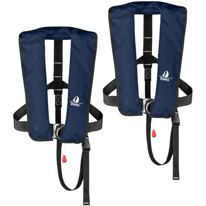 Комплектів автоматичних рятувальних жилетів skipper 2 серії ISO 165N з ременем безпеки, рятувальний жилет (темно-синій), 12