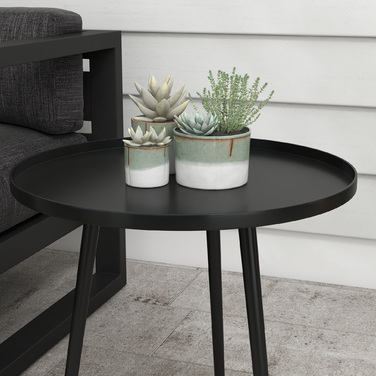 Outsunny Side Table Garden, Атмосферостійкий садовий стіл з піднятим краєм, Сталевий балконний стіл, Круглий журнальний столик 20 кг з навантаженням, Ø40x50H см, Диванний столик для відкритого критого балкона Тераса чорний