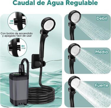 Портативна душова кабіна ShinePick для кемпінгу, акумулятор 3000 mAh, LED-дисплей, 3 режими, водонепроникність IPX7, для кемпінгу, відпочинку на природі, авто та тварин