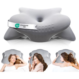 Ортопедична подушка для шиї з Memory Foam, сертифікат Oeko-Tex® | Підходить для сну на боці, спині та животі | Подушка для шиї для алергіків, сірого кольору (1 шт)