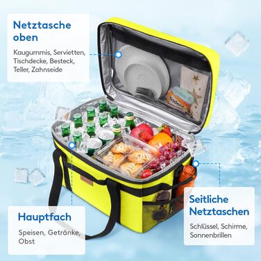 Термосумка-холодильник Lifewit 30л для пікніка та їжі, зелений (50 банок, складана, ізольована)