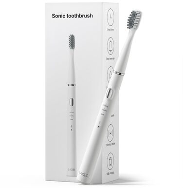 Звукова зубна щітка LAMES ультралегка та компактна, біла - до 100 днів роботи, 3 режими чищення, USB зарядка, ідеально для подорожей