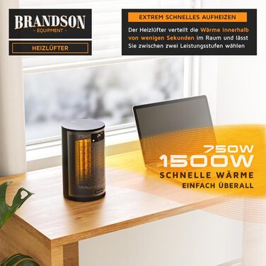 Обігрівач Brandson з дистанційним керуванням, 1500 Вт, 2 режими, ECO, захист від перекидання та перегріву